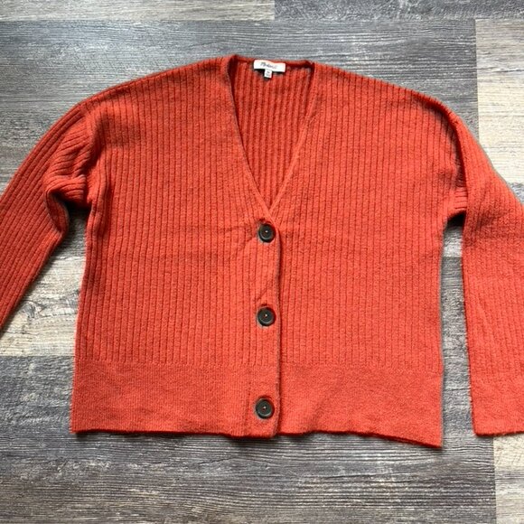 Madewell Cameron Ribbed Cardigan Sweater in Coziest Yarn in Heather Brick XS - Picture 3 of 7